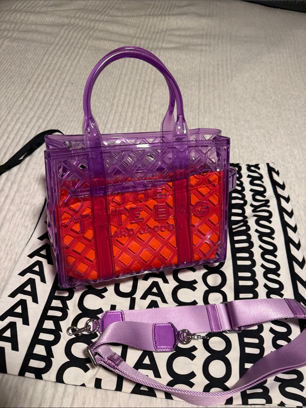 Marc Jacobs Purple Transparent Jelly Tote with Orange Insert & Cross Body Strap